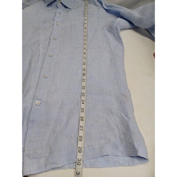 Inserch Collezione Blue 100% Linen Shirt Sz L Button Up Short Sleeve Mens - Picture 7 of 10